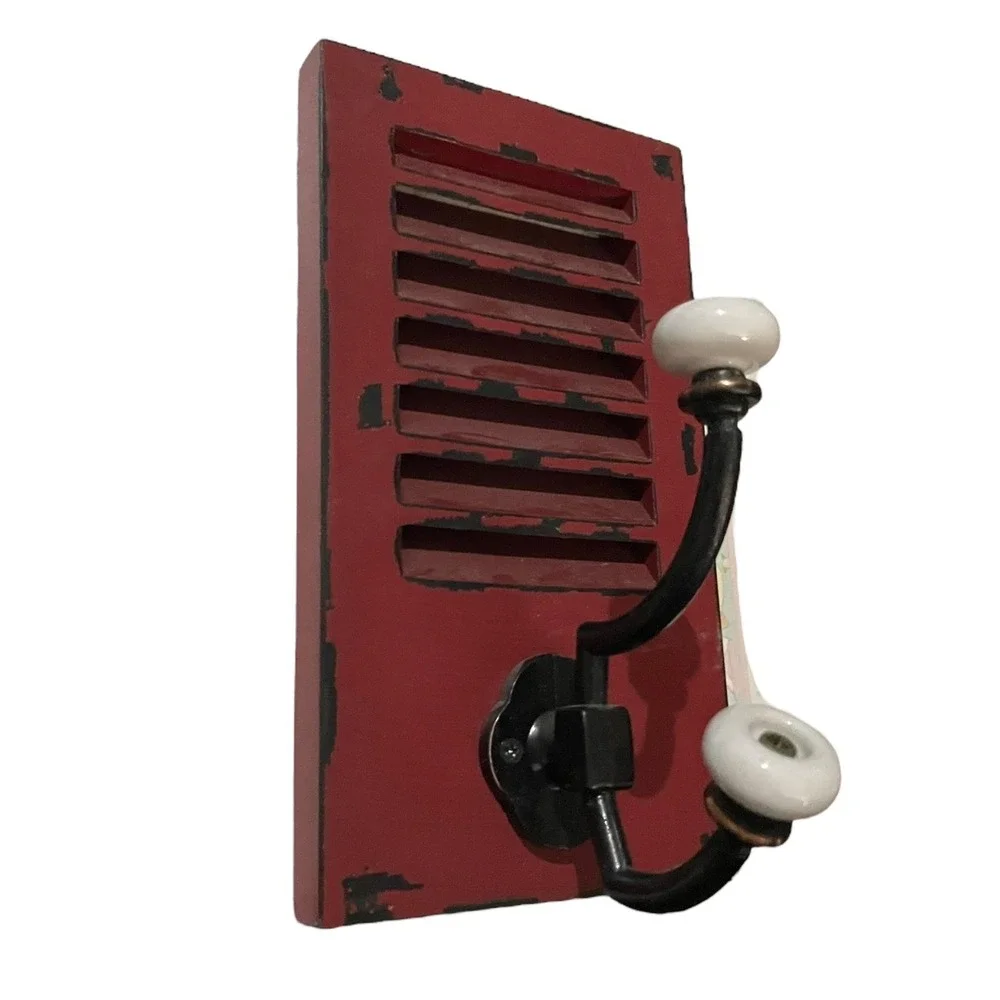 Rustic Red Shutter Wall Hook Rack Distressed Farmhouse Decor 8x4.5